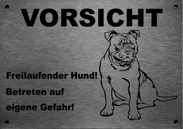 Edelstahl Warnschild Old English Bulldog VORSICHT Freilaufender Hund! Betreten auf eigene Gefahr!